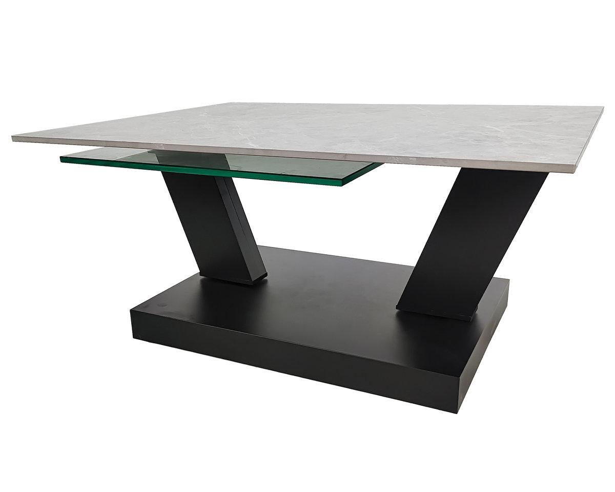 Журнальный столик Intarsio ARIZONA серый глянец+стекло/черный