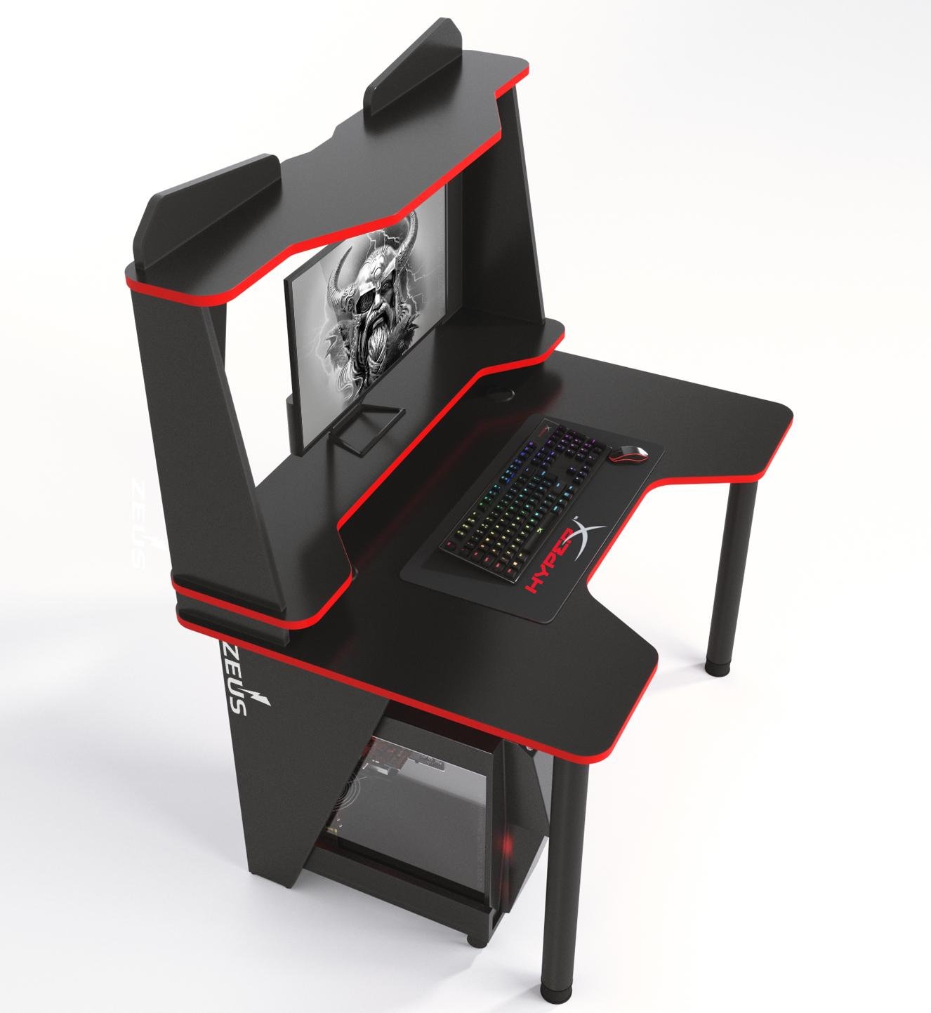Стіл геймерський Zeus IVAR-2 із надбудовою ЛДСП 1200 мм Чорно-червоний (IV-214)