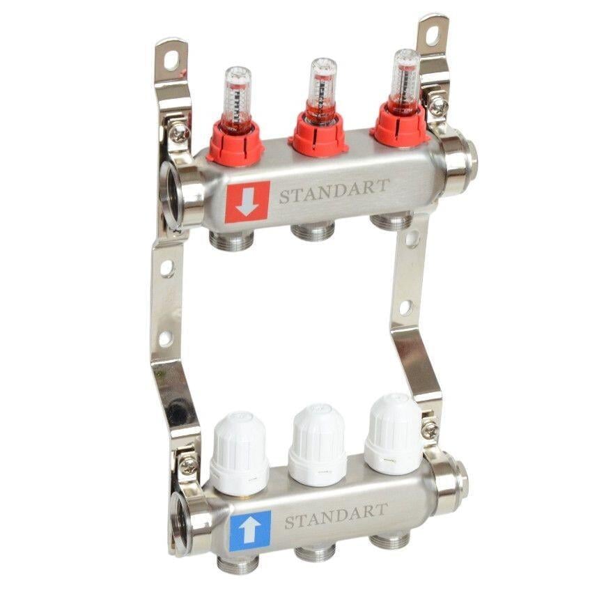 Коллекторная группа STANDARD 1''x 3 Euroconus-3/4'' из нержавеющей стали/с расходомерами (4802503)