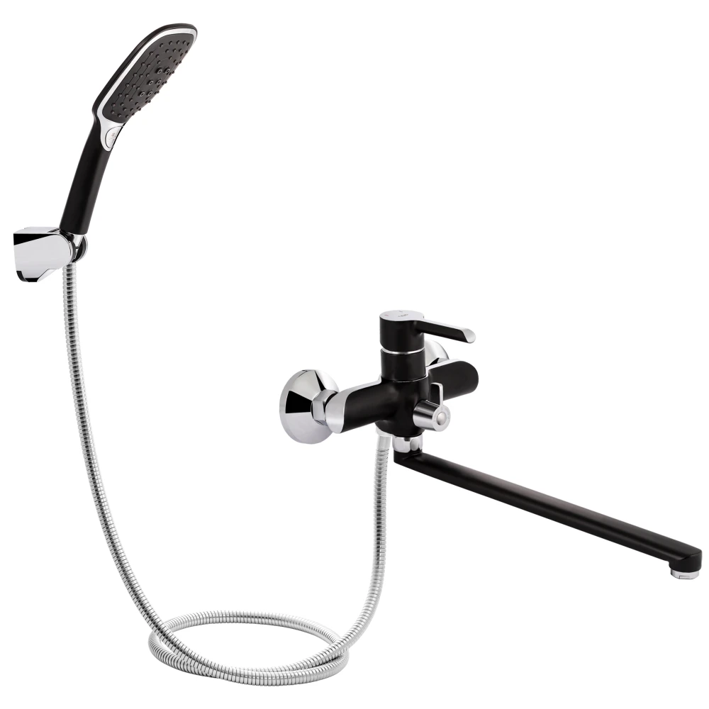 Смеситель для ванны Qtap Grand QTGRABCR005 с поворотным изливом с душевым гарнитуром Chrome/Black (2552208006)