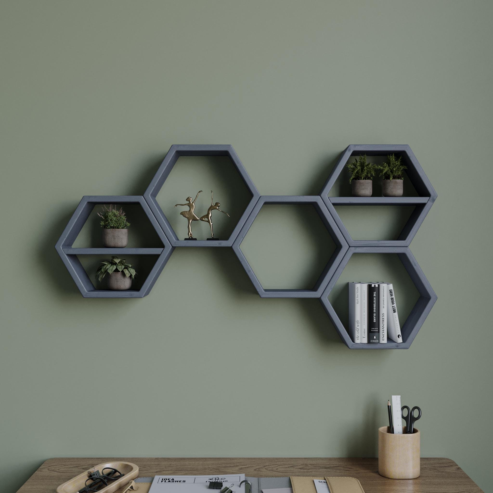 Полка деревянная Соты 950 мм Серый (CA-15)