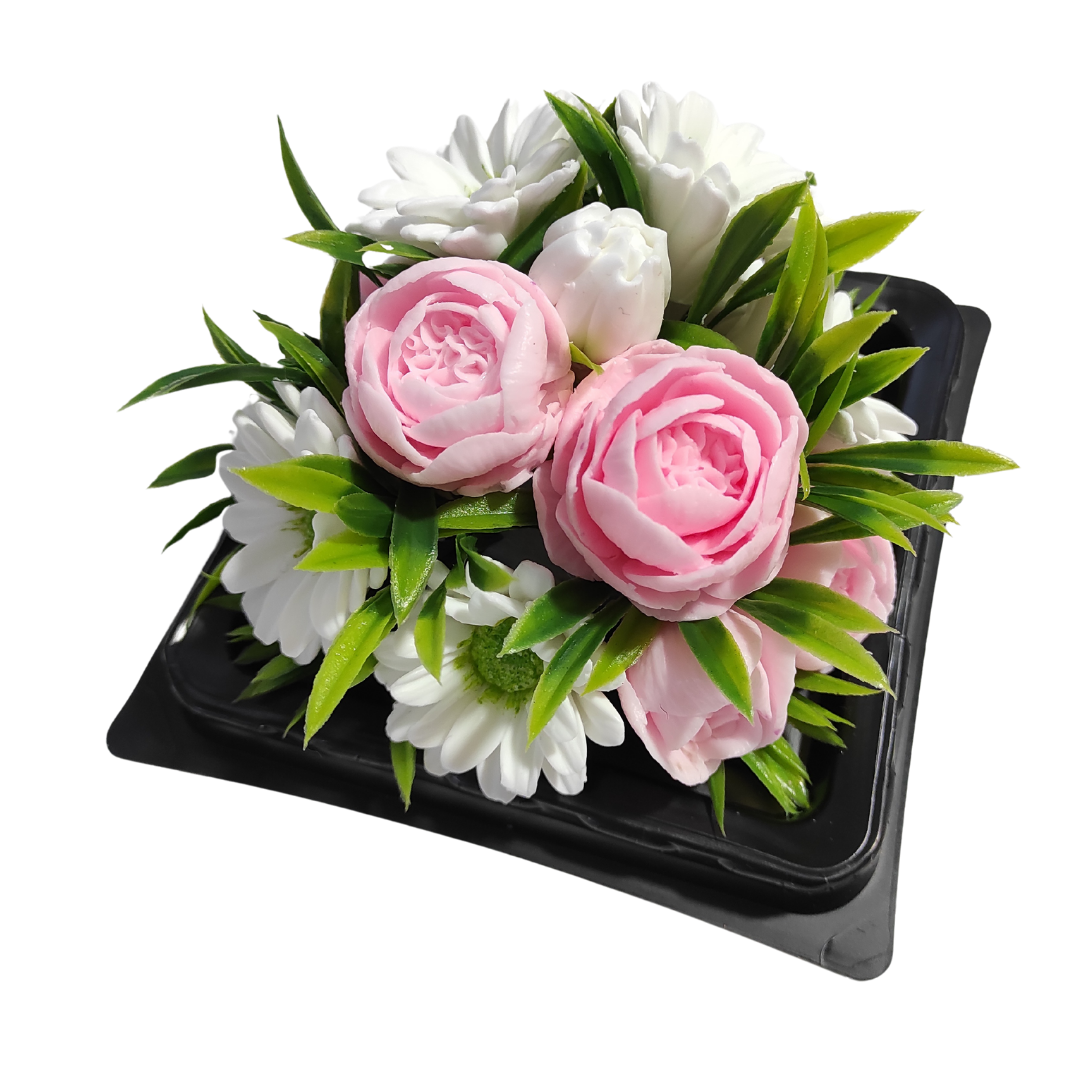 Букет из мыла Bila Lileya в куполе мини Розовые розы с ромашками (MB-00586)