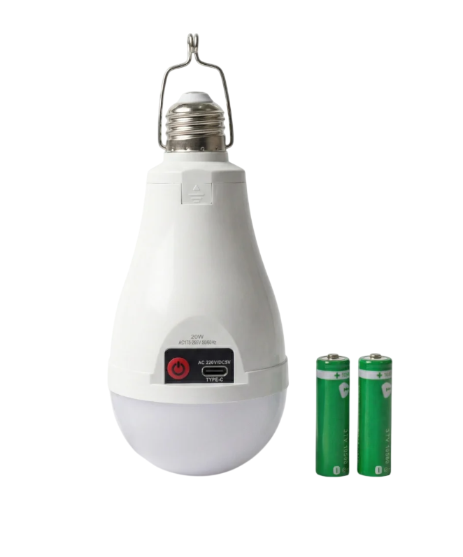 Лампа аккумуляторная LED 20 W/E27/8000K с зарядкой Type-C и 2 аккумуляторами Белый/Холодный белый (5373254876)