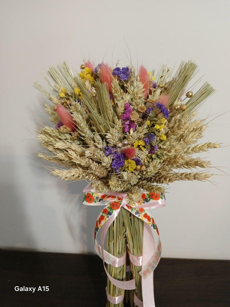 Дидух рождественский из колосья пшеницы/льна и овса на трех ножках 50-55 см с лентой вышиванкой Розовый (2822847172) - фото 9 Дидух рождественский из колосья пшеницы/льна и овса на трех ножках 50-55 см с лентой вышиванкой Розовый (2822847172) - фото 9