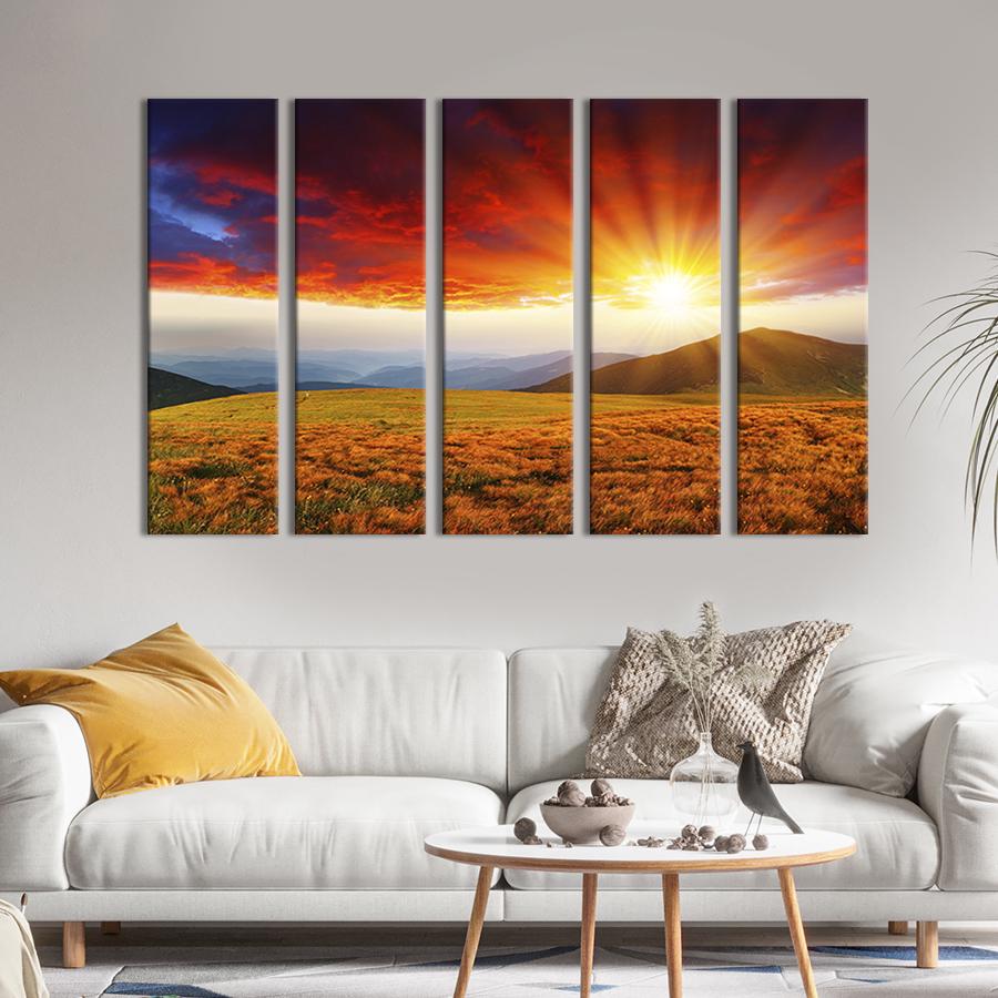 Модульна картина із 5 частин на холсті інтер'єрна картина Світанок над горами 132x80 см (559-51)