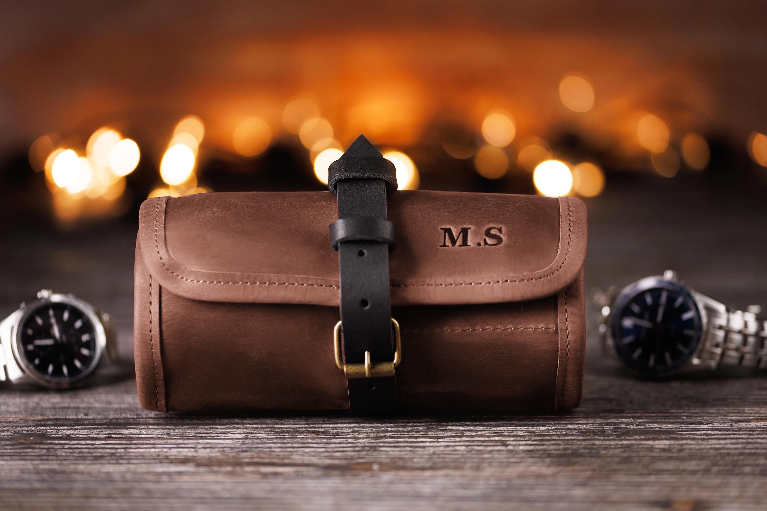 Футляр шкіряний для 5-х годинників з персоналізацією Коричневий (9954)