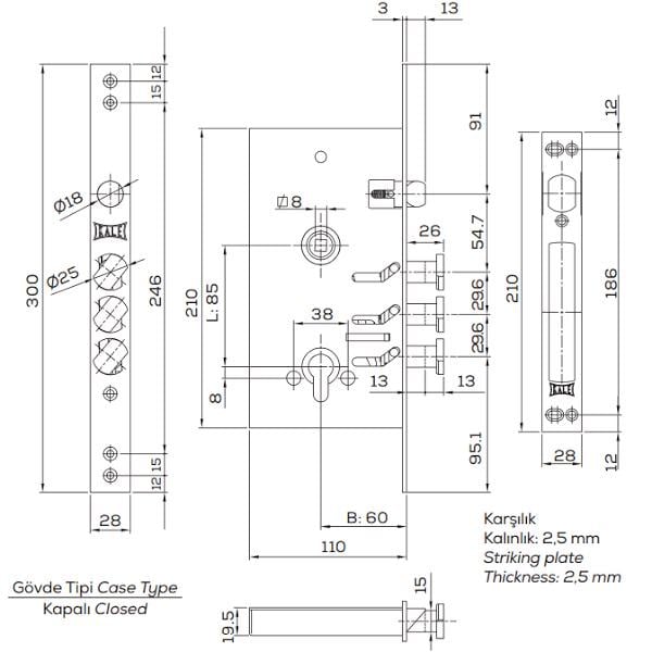 Замок врізний Kale 282 RD (40278) - фото 4 Замок врізний Kale 282 RD (40278) - фото 4