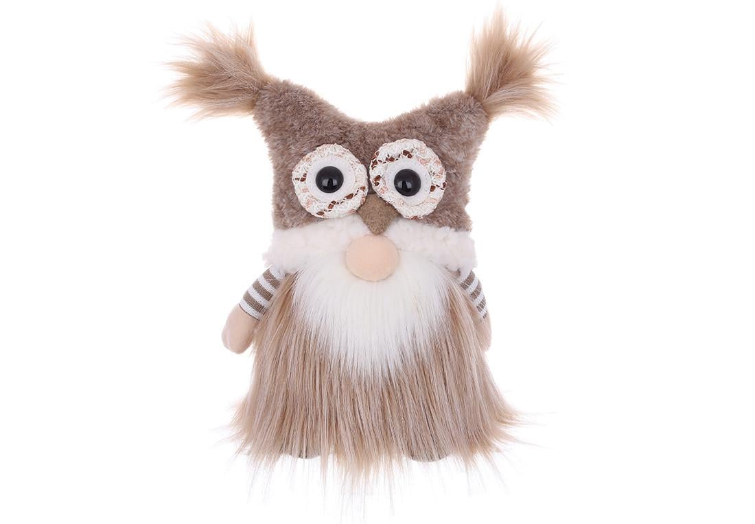 Фигурка новогодняя мягкая BonaDi Гном в шапке совы 30 см Бежевый (2770464990)