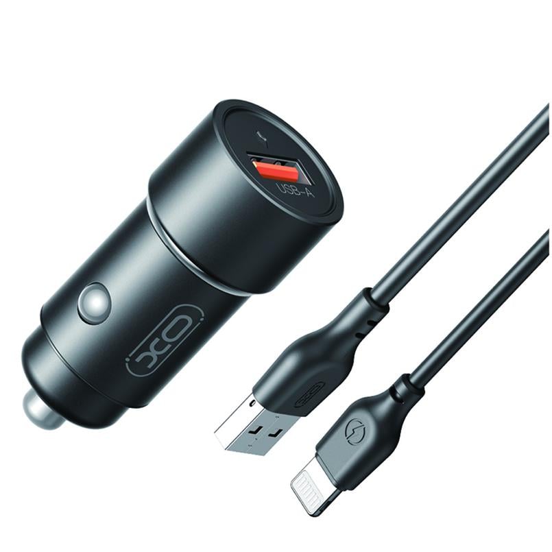 Зарядное устройство автомобильное XO CC54 USB QC3,0 18W и Lightning кабель Черный (XO-CC54+L)