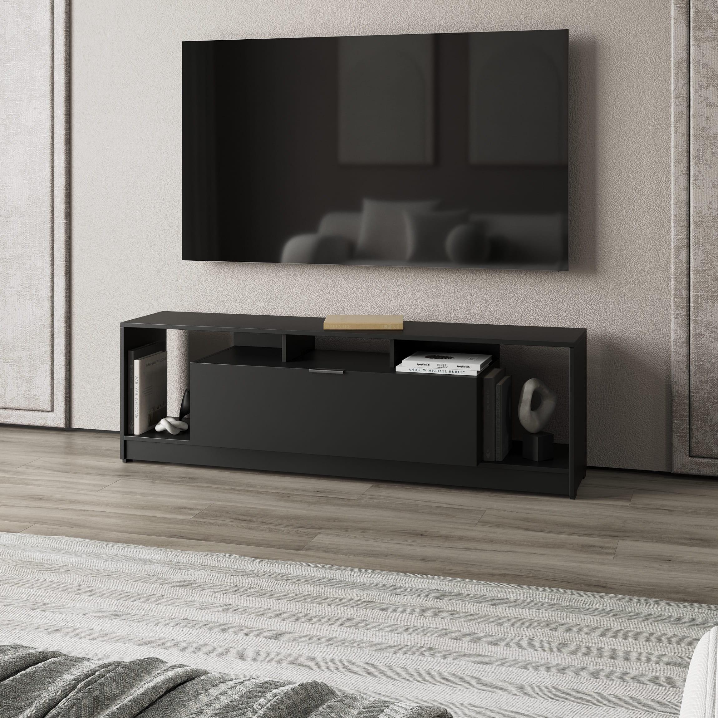 Тумба під ТВ з дверцятами та полицями Чорний (380624)