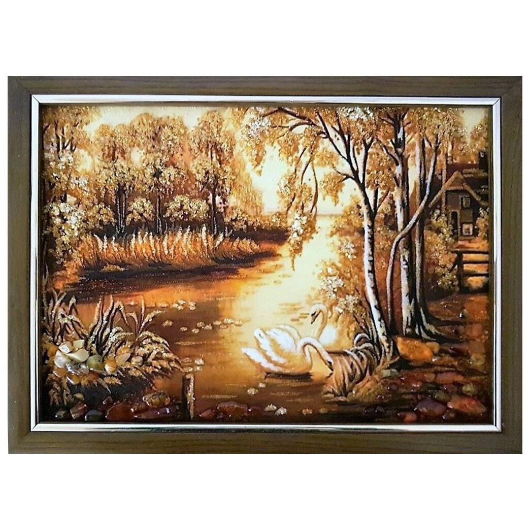 Картина Тихая река из янтаря 30х40 см (К0142-30х40)