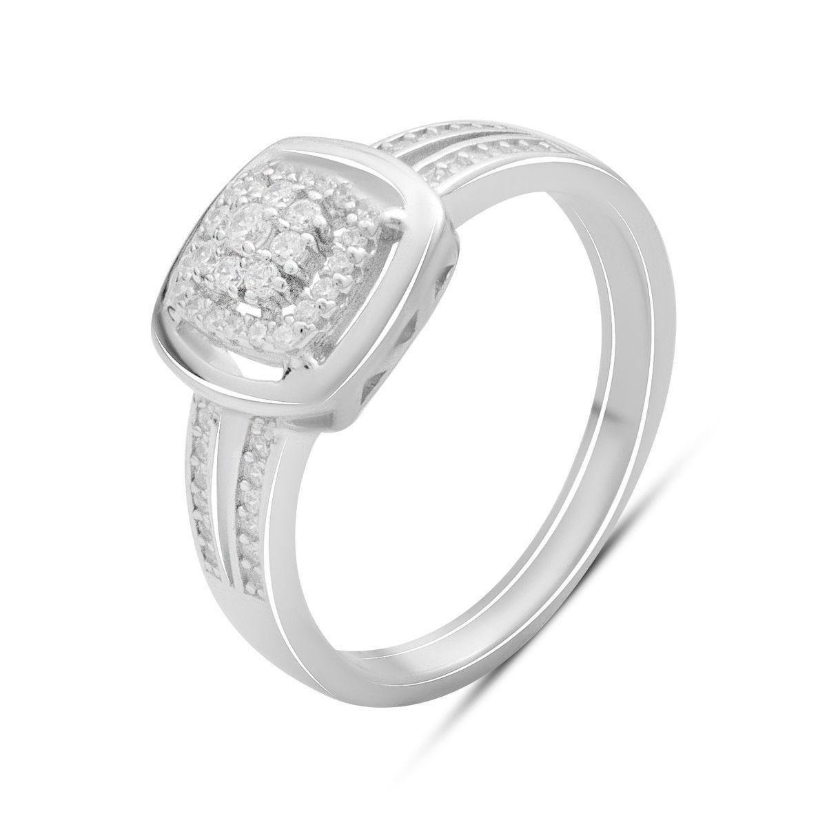 Кольцо серебряное LoveR с фианитами в квадратной оправе р. 17