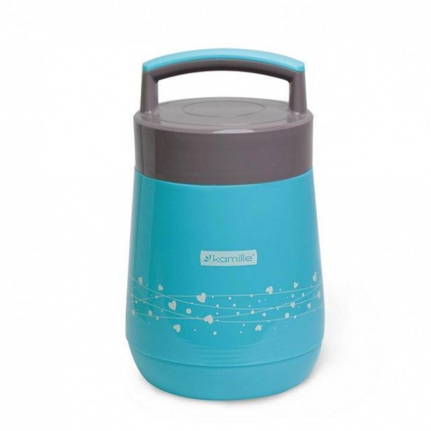 Термос пищевой Kamille КМ-2022 пластиковый со стеклянной колбой и 2 емкостями 1400 мл Голубой (1104353625)