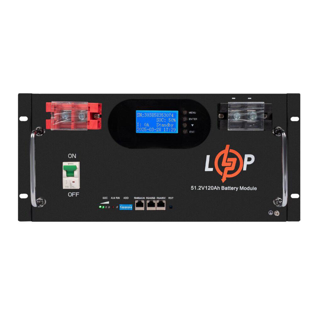 Аккумулятор LogicPower LiFePO4 51,2V 120 Ah 6000Wh Smart BMS 100A LCD RM AB RS485/CAN Аккумулятор LogicPower LiFePO4 51,2V 120 Ah 6000Wh Smart BMS 100A LCD RM AB RS485/CAN