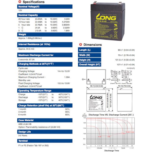 Акумуляторна батарея Kung Long WP4.5-12 12V 4,5Ah - фото 2