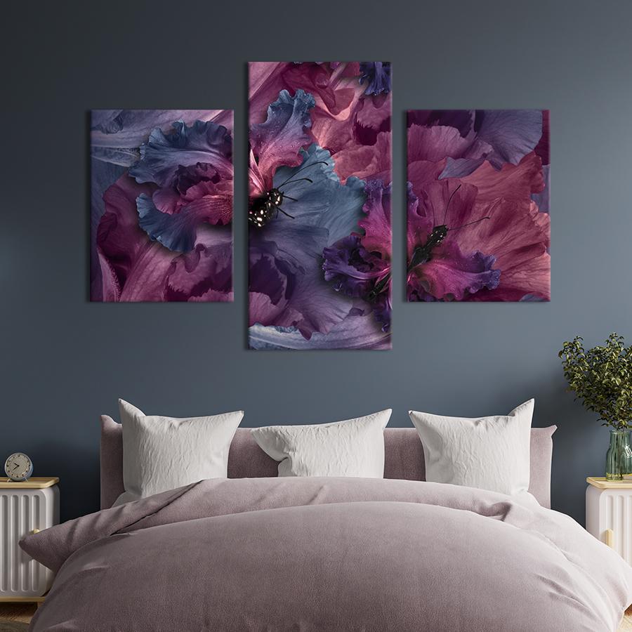 Картина на холсте триптих Волшебные бабочки на цветах 96x60 см (887-32)