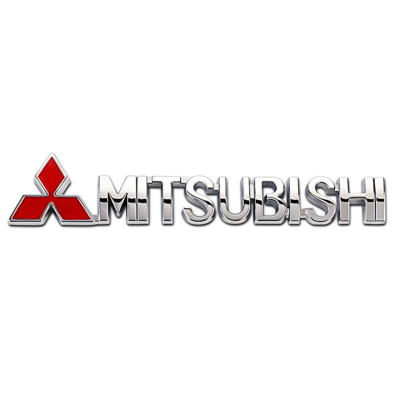 Эмблема надпись Mitsubishi металл 14,8х2,8 см Хром/Красный глянцевый (1340024948)