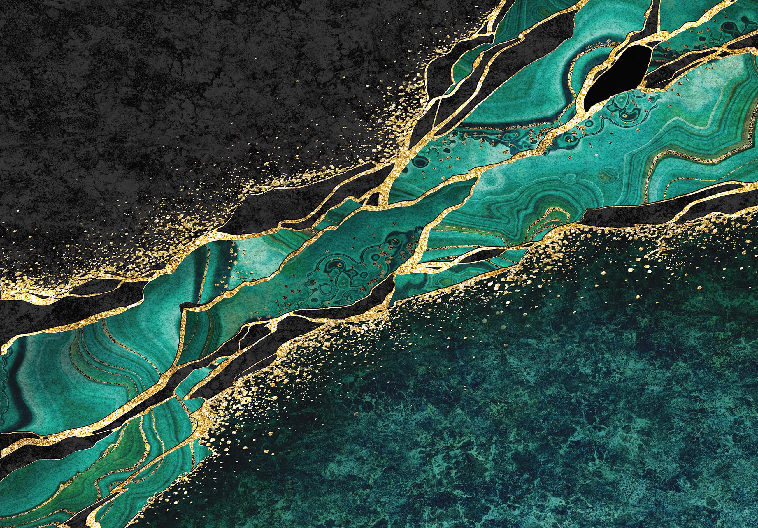 Фотообои Структура мрамор с золотом с клеем 368x254 см Темно-зеленый (14134P8) - фото 2