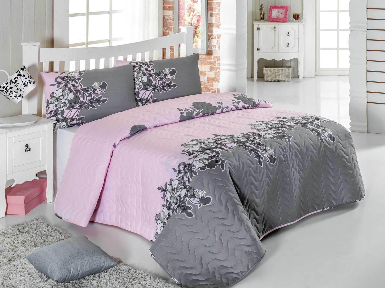 Покрывало стеганное с наволочками Eponj Home Rodez 200x220 см Пудровый (svt-2000022240444)