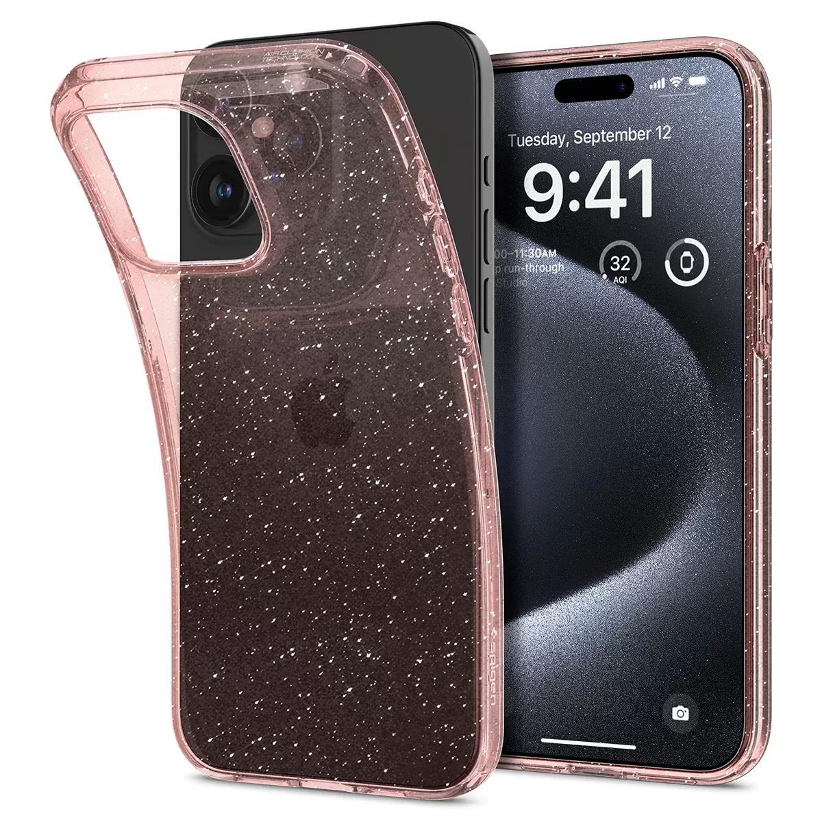Чехол прозрачный с блестками Spigen Liquid Crystal Glitter для Iphone 15 Pro 6,1" Rose Quartz ACS06702