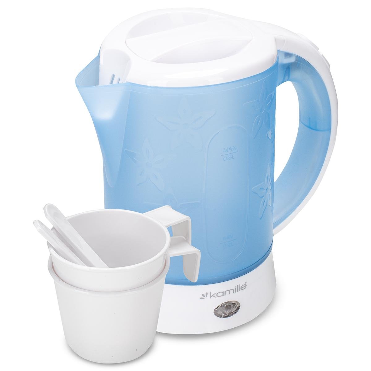 Электрочайник дорожний Kamille KM-1718В пластиковый с кружками и ложками 650 W 0,6 л Голубовато-белый (124-84-1718B) - фото 1 Электрочайник дорожний Kamille KM-1718В пластиковый с кружками и ложками 650 W 0,6 л Голубовато-белый (124-84-1718B) - фото 1