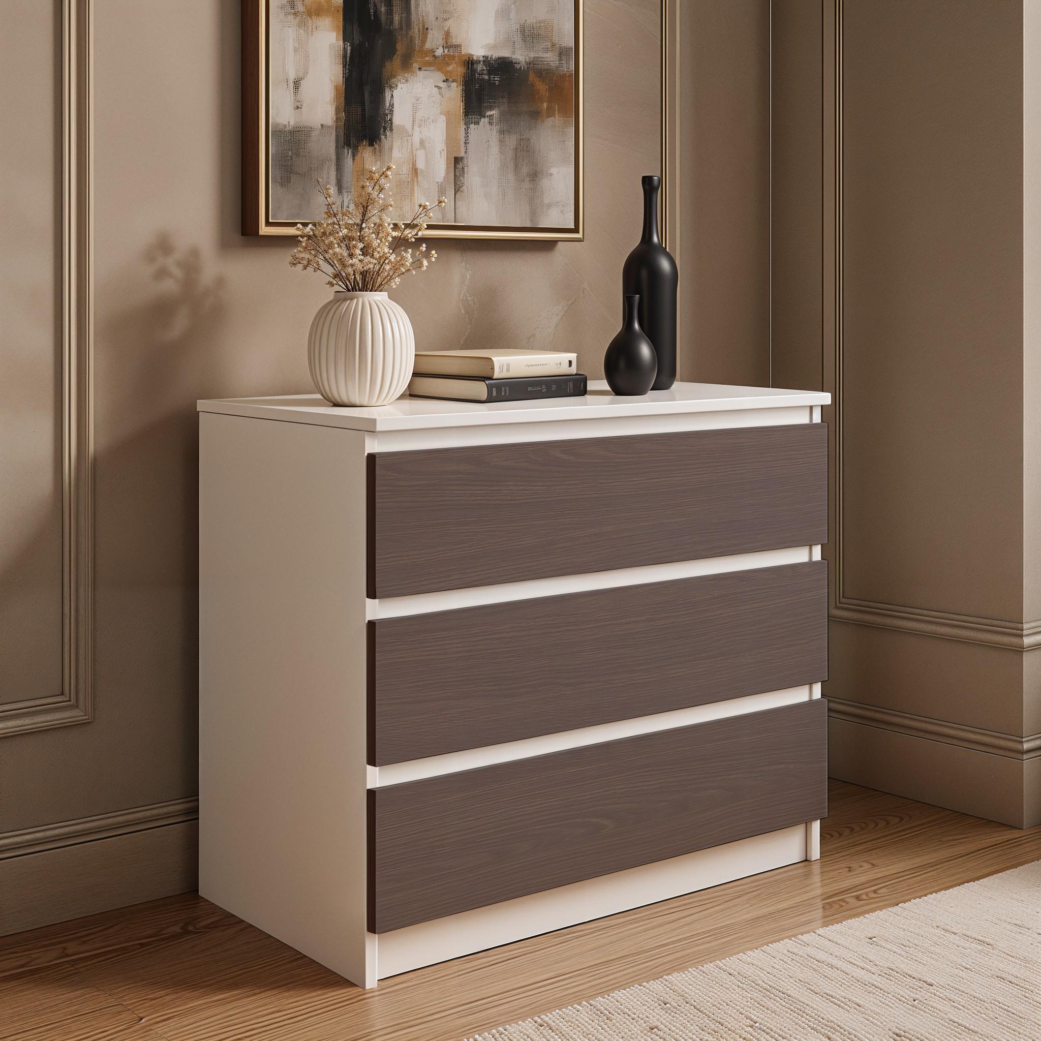 Комод на 3 ящика без ручек FT-214 800х400х755 мм Белый/Венге Магия - фото 2