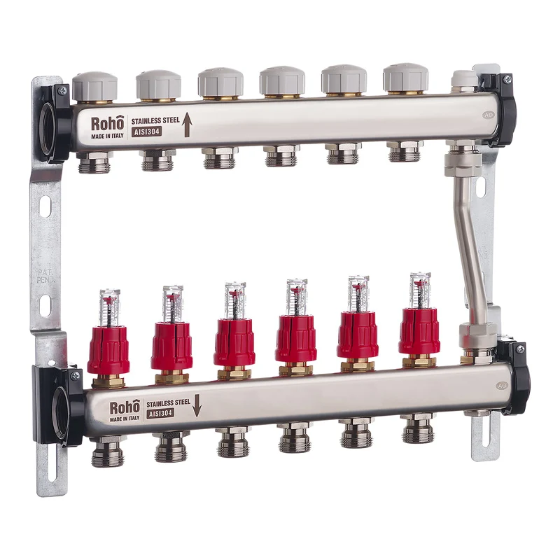 Колектор Roho R814-06 з витратомірами та термостатичними клапанами з байпасом 1" 6 виходів (RO0049)