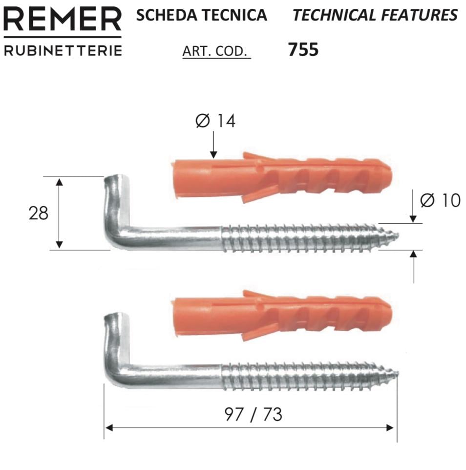 Крепление для бойлера Remer к стене10х75 мм.дюбель 14 мм - фото 2 Крепление для бойлера Remer к стене10х75 мм.дюбель 14 мм - фото 2