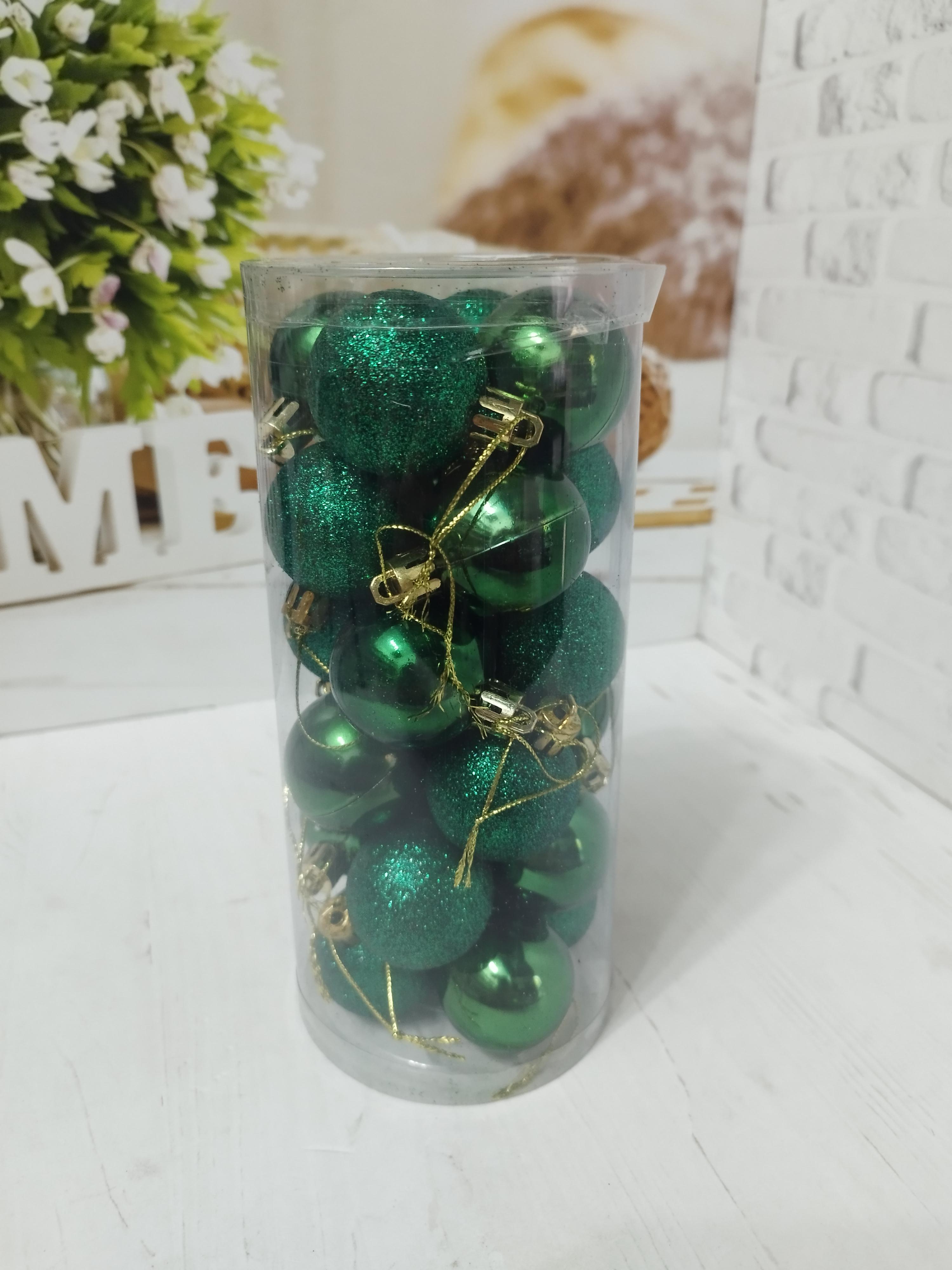 Набор новогодних шаров на елку пластиковых 4 см 24 шт. Зеленый (LS9004-2) - фото 1