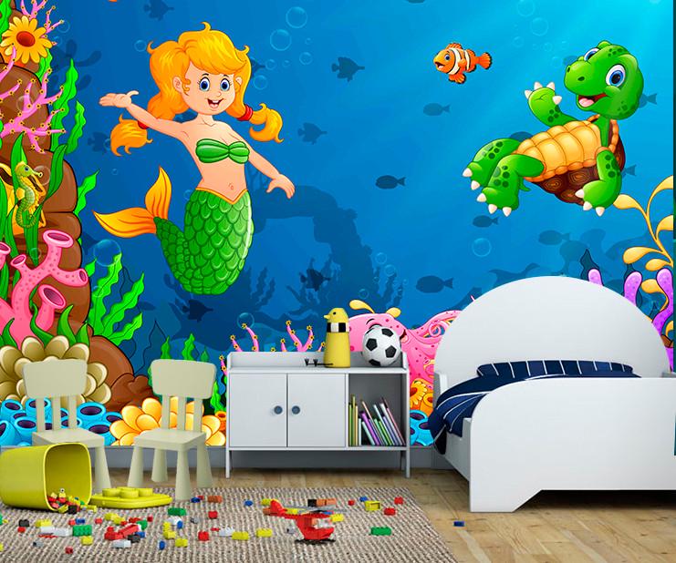 Фотообои 3D для детской комнаты Русалка и черепашка