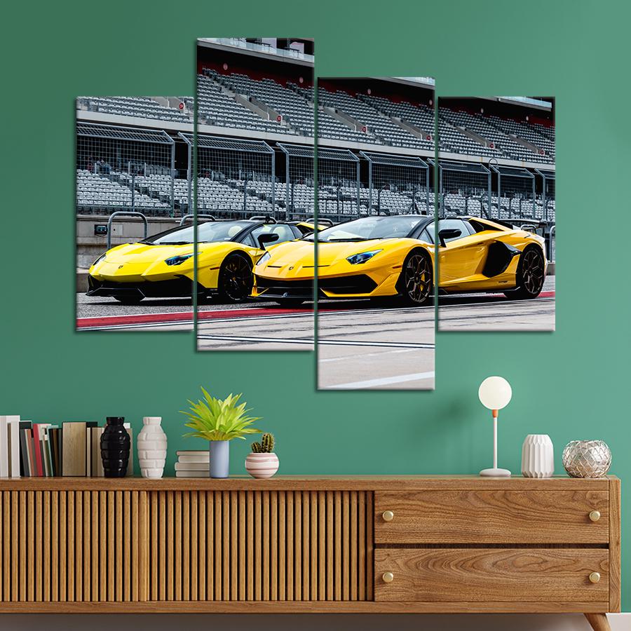 Картина Автомобиль Яркие жёлтые авто Lamborghini Aventador 89x56 см (A1218-4)