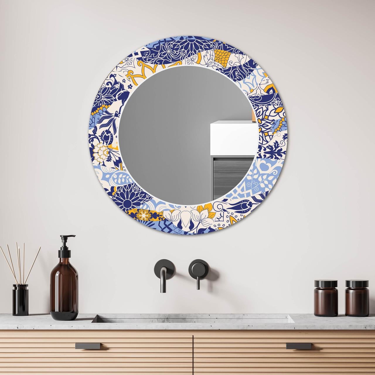 Зеркало на стену NovellaPrint с рисунком плитки круглое 70 см (2005.3) Зеркало на стену NovellaPrint с рисунком плитки круглое 70 см (2005.3)