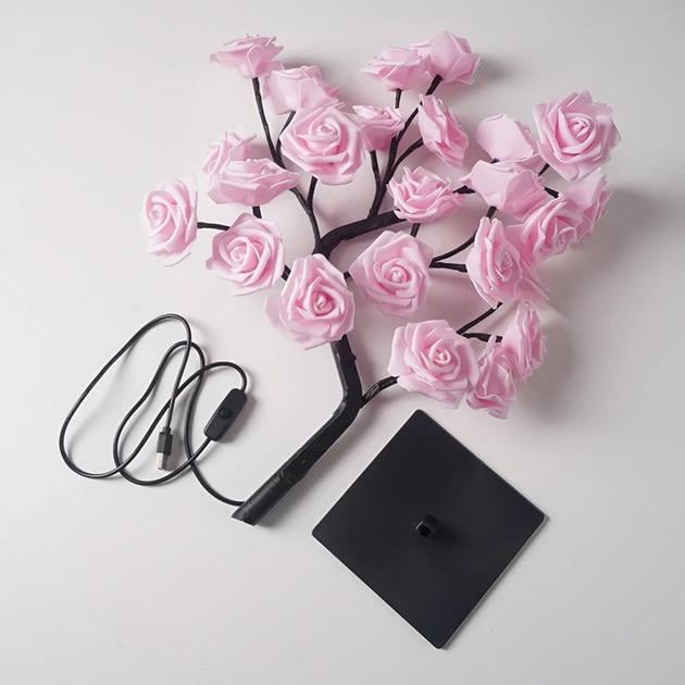 Светильник дерево с розами 33 см. Теплый белый (MA733)