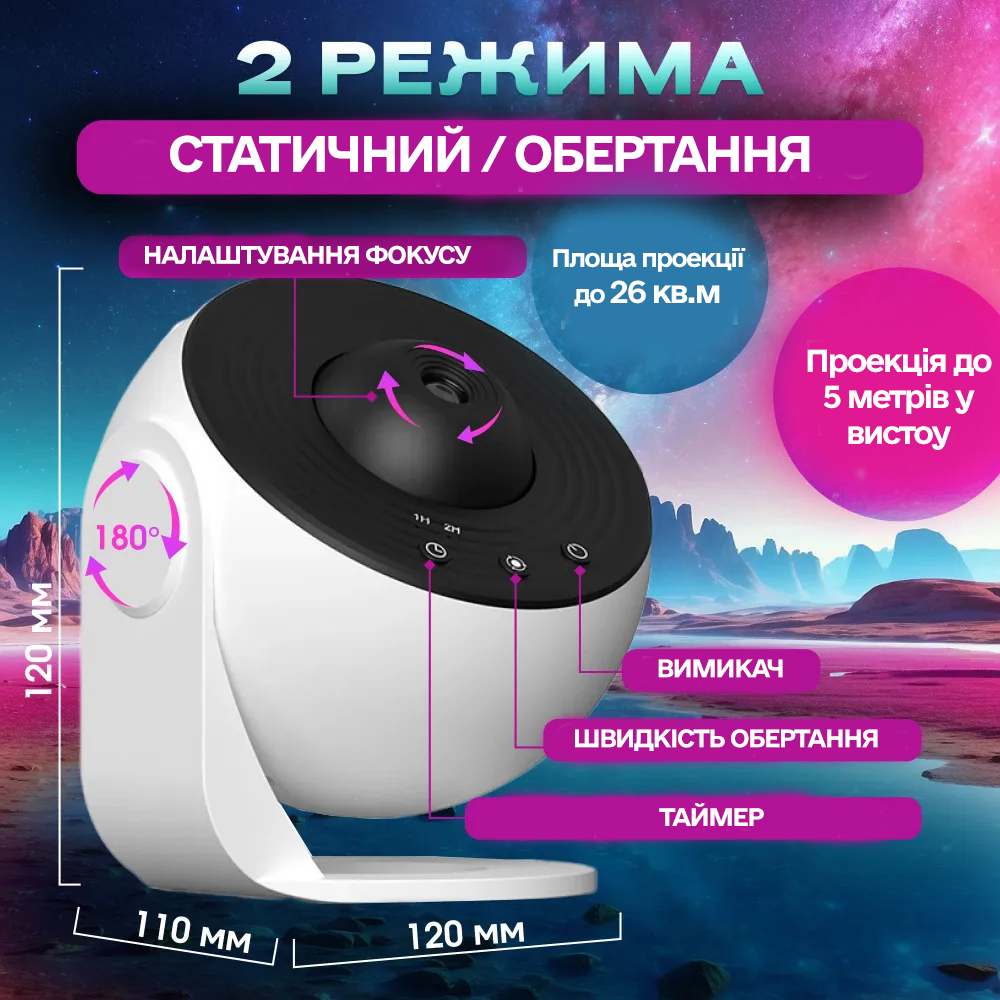 Проектор-ночник звездного неба Galaxy Projector 360° с 13 космическими слайдами и таймером сна - фото 10