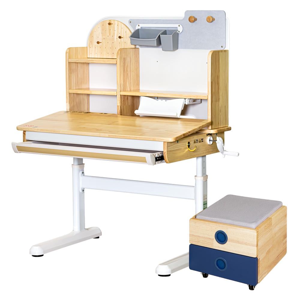 Парта трансформер шкільна Mealux Timberdesk S BD-685 Wood S BD-920 з тумбою на колесах Beige/Blue