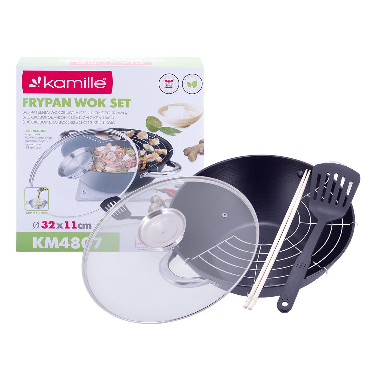 Котел чугунный для плова Kamille Wok KM-4807MR с антипригарным покрытием для индукции и газа 4,5 л (29-84-4807MR) - фото 3