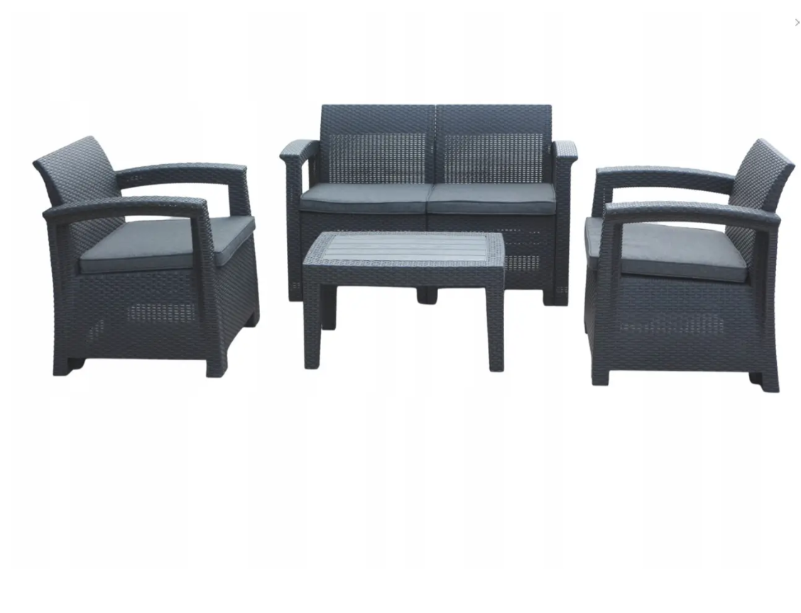 Комплект садовой мебели Garden Line BART ZUM6454 диван/2 кресла/стол Антрацит (ZUM6454)