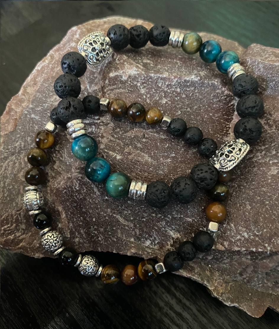 Набор браслетов LITAURS ручной работы из натурального камня диаметром d 6/d 8 мм дополнен металлическими вставками М 15-17 см 2 шт. (240713)