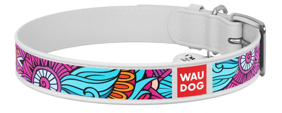 Ошейник для собак кожаный WAUDOG Design с QR паспортом Лето ХL 35 мм 46-59 см Белый (Collar378315)