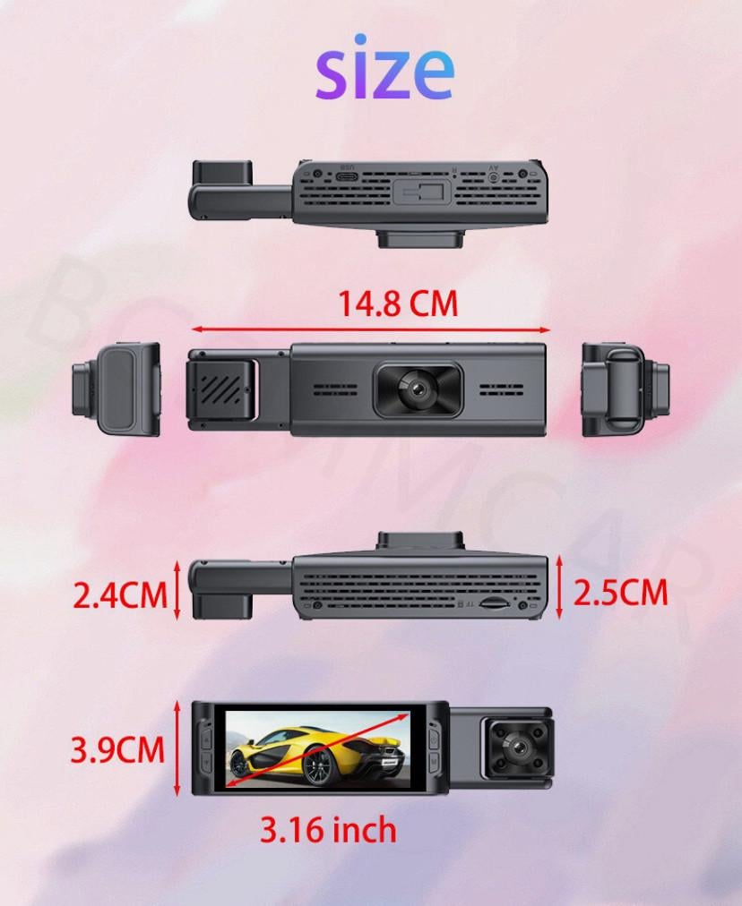 Видеорегистратор автомобильный 3-объективный BCSMMCAR G66 Full HD 1080P Wi-Fi G-Sensor 3,16” - фото 5