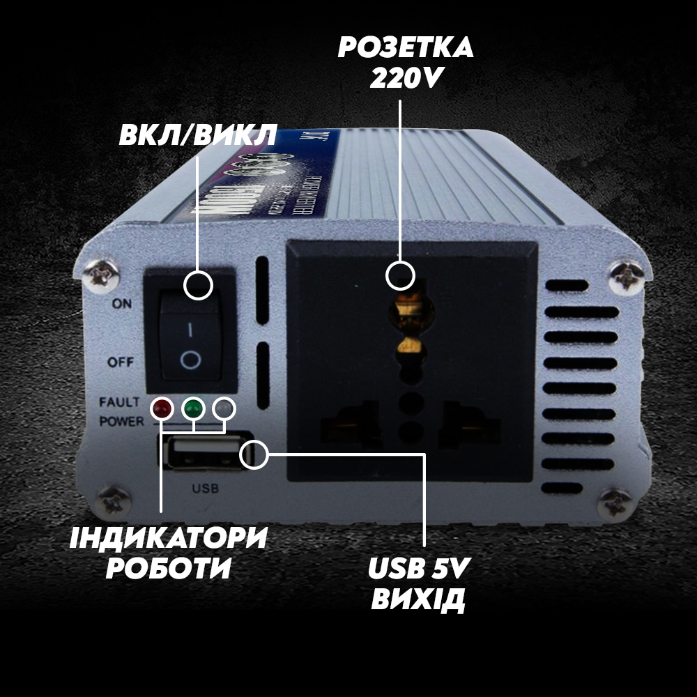 Преобразователь напряжения Power Inverter с модифицированным синусом 1000 Ватт 1000 W (05504586) - фото 3