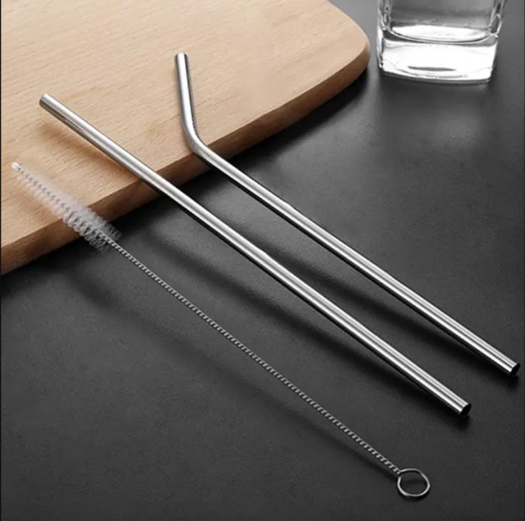 Набір з 2 металевих еко соломинок-трубочок для напоїв нержавіюча сталь з йоржиком Silver (128419) - фото 2