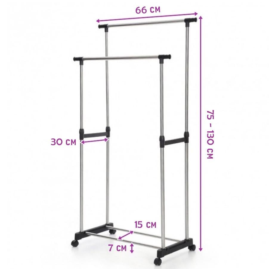 Стійка для одягу та взуття Clothes Rack Double CR-06 телескопічна подвійна Чорний (SS-08) - фото 3