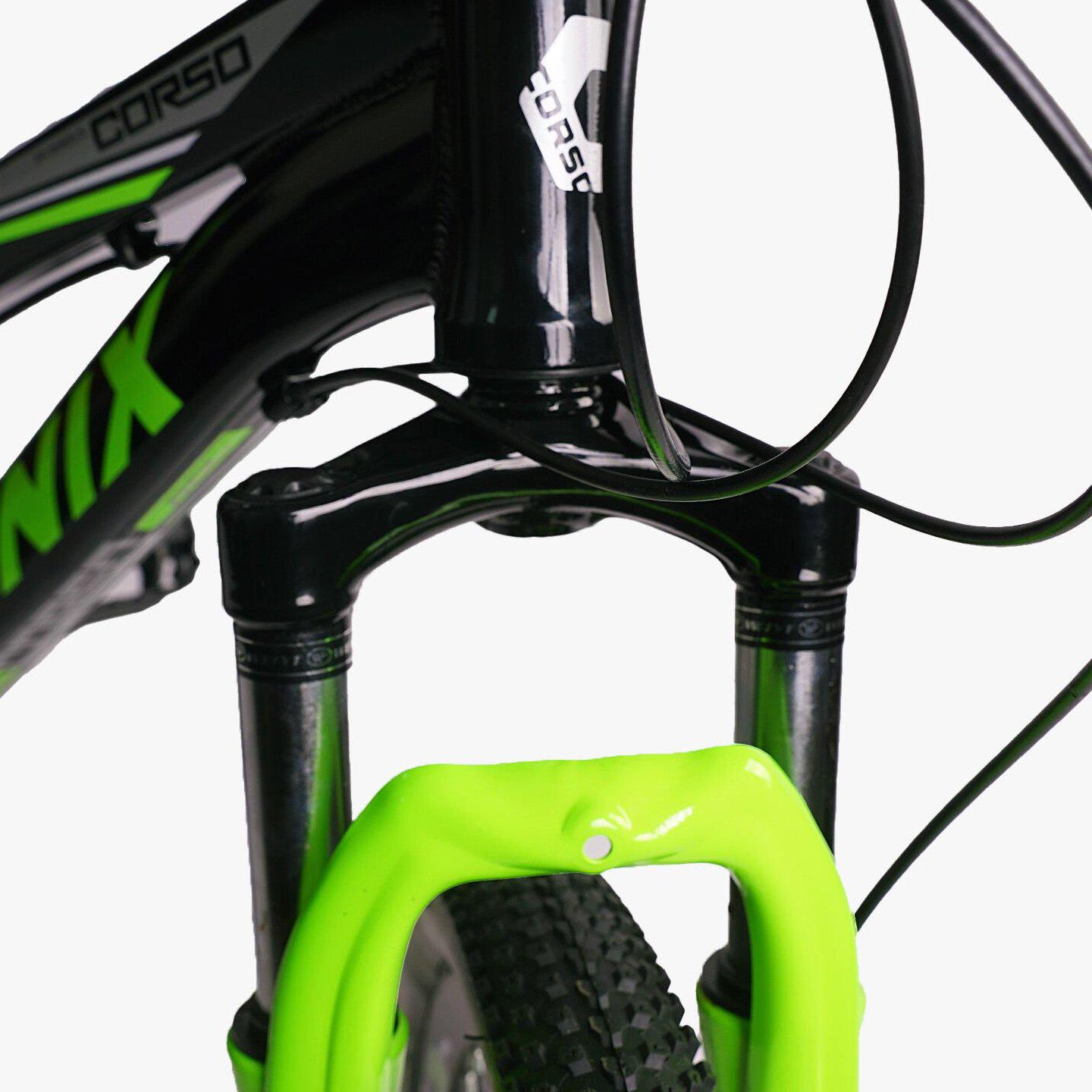 Велосипед горный Corso Fenix 24" подростковый алюминиевый Черно-зеленый - фото 7