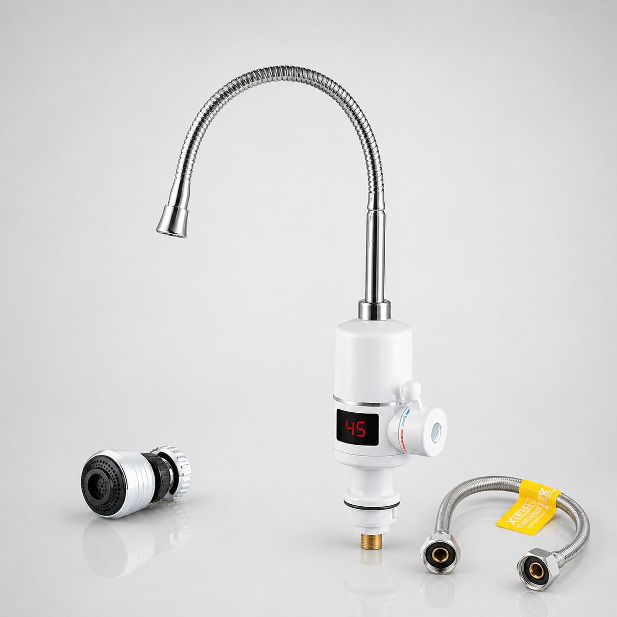 Проточный водонагреватель с рефлекторным изливом WEZER SDR-F05T 3 кВт с датчиком температуры/Forte шланг 60 см/аэратор комплект Проточный водонагреватель с рефлекторным изливом WEZER SDR-F05T 3 кВт с датчиком температуры/Forte шланг 60 см/аэратор комплект