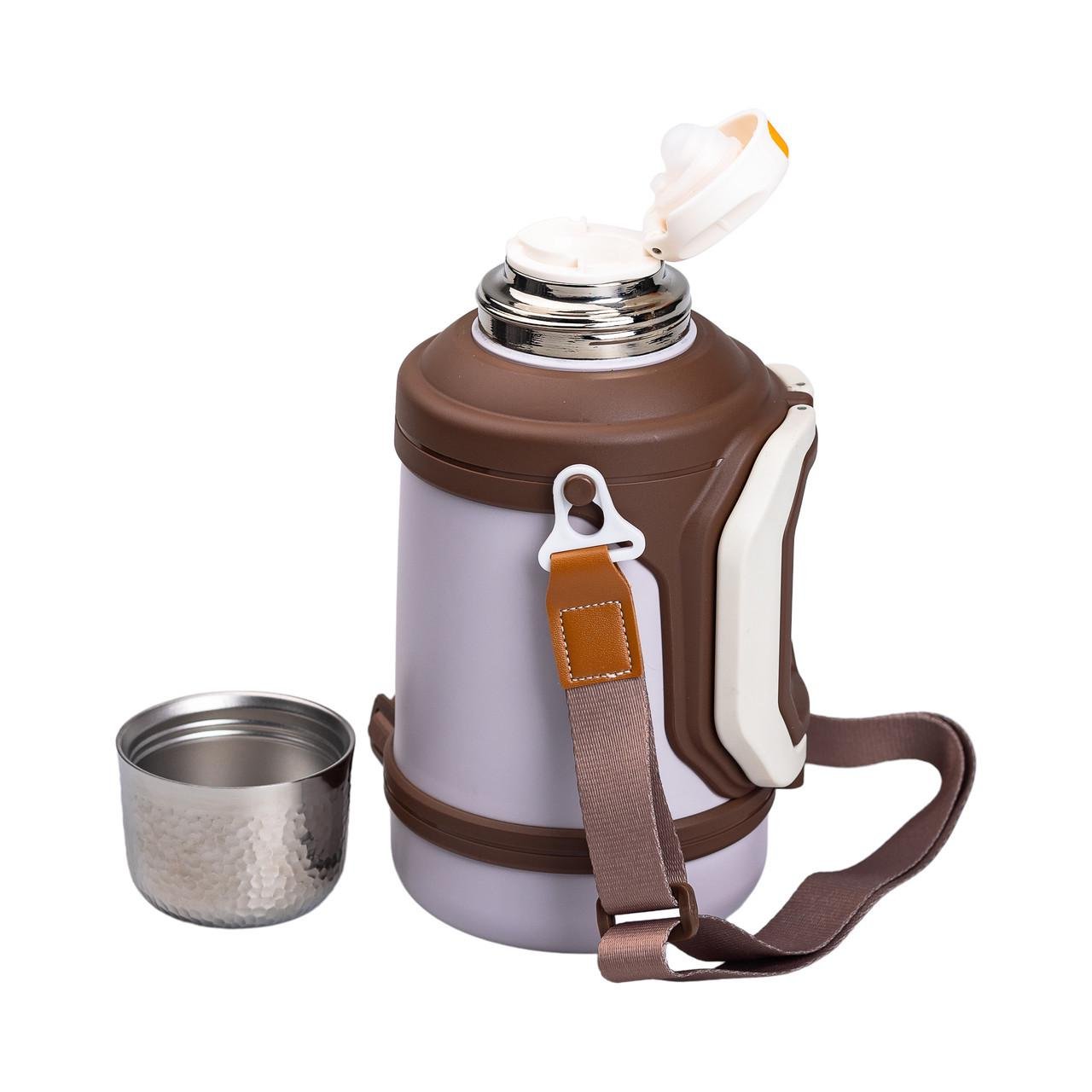 Термос Vacuum Cup з ремінцем і складною ручкою 1,5 л Коричневий (HP-14-21V) - фото 4