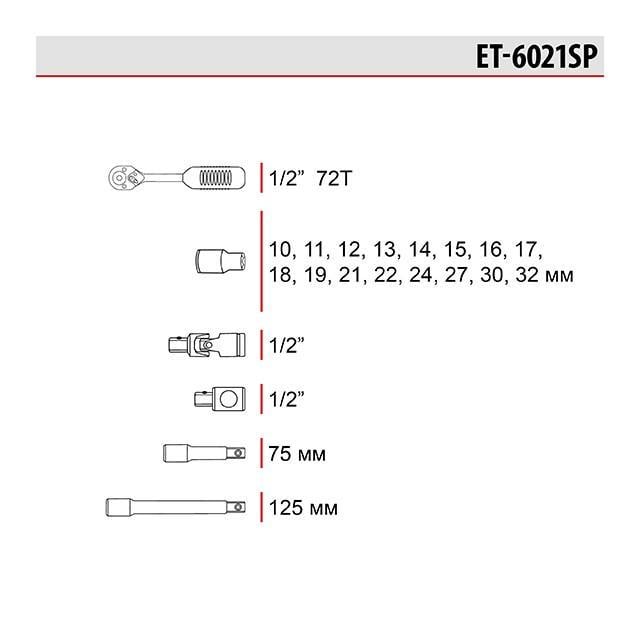 Набір інструменту Intertool SemiPRO ET-6021SP 1/2" 21 од. (18310024) - фото 7