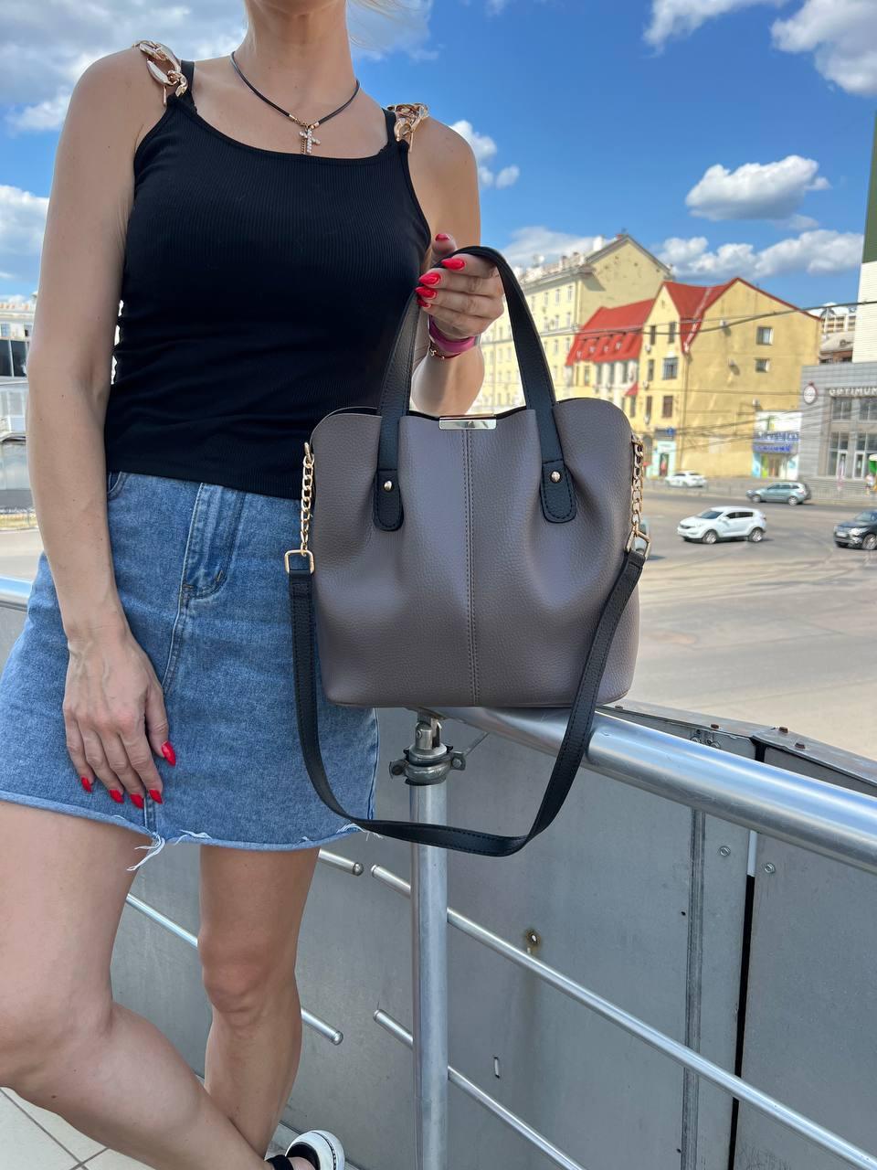 Сумка шоппер через плечо женская из экокожи большая вместительная Капучино - фото 2