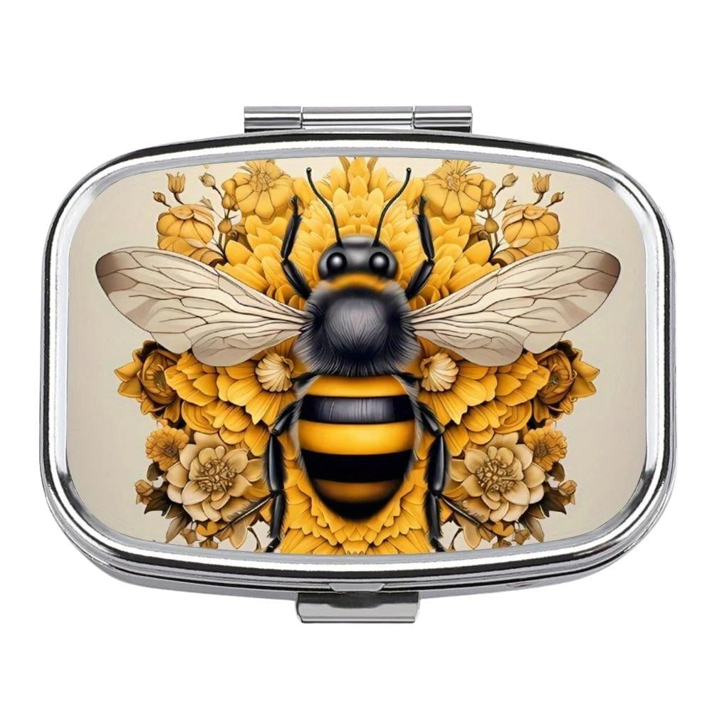 Таблетница Пчела металлическая на два отделения 5,5х4х1,5 см Разноцветный (D-0105)
