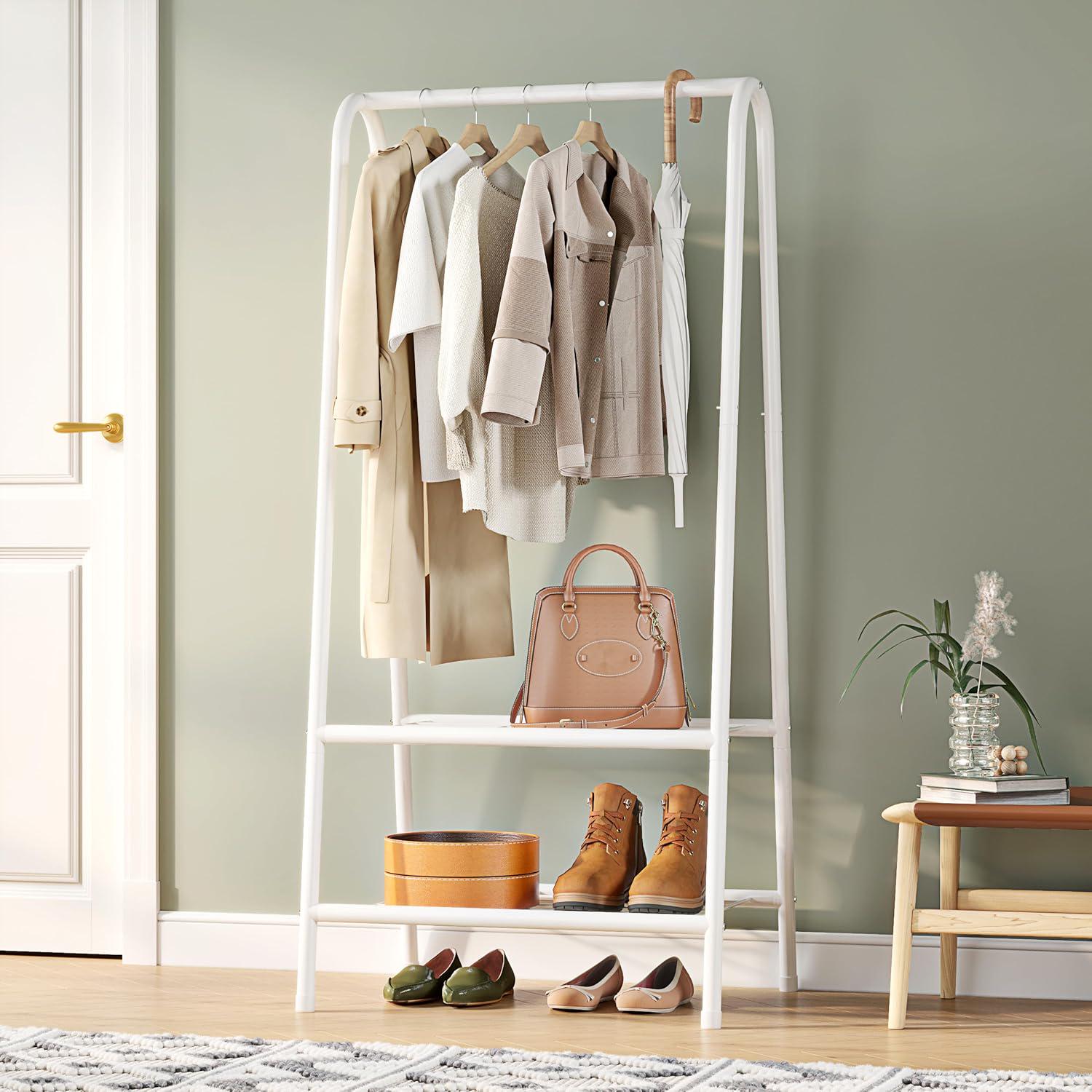 Стойка вешалка для одежды и обуви DOAKT S стальная напольная с полками White (SM-60WH) - фото 3